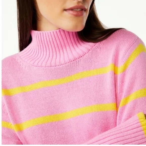 Free Assembly pink yellow stripes ribbed turtleneck I cotton sweater Sz S - Picture 4 of 9